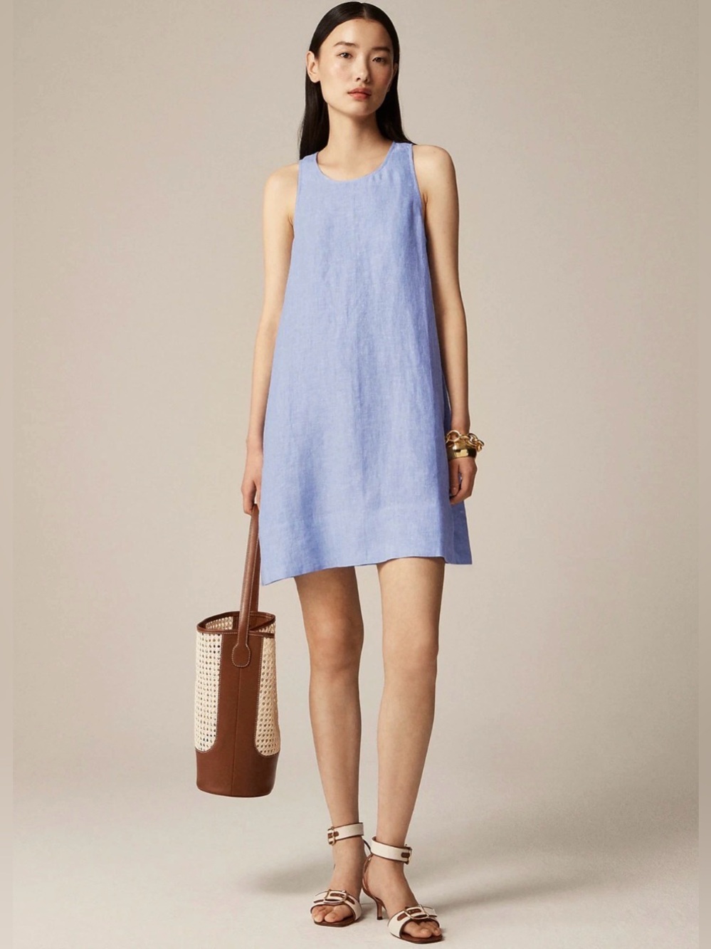 J.Crew Maxine Button-Back Dress in Linen French Blue Size L NWT